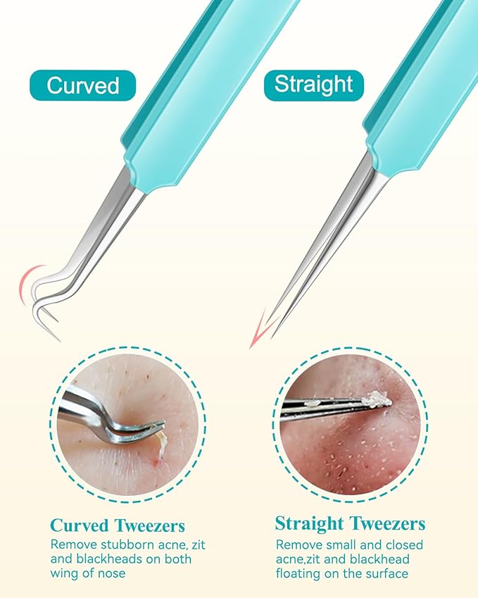 MORGLES Tweezers for Women Facial Hair, 10 in 1 Pimple Popper Tool Kit with Tweezers, Eyebrow Tweezers Kit with Eyebrow Trimmer & Scissors, Razor, Travel Bag, Grooming Beauty Set