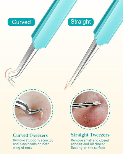 MORGLES Tweezers for Women Facial Hair, 10 in 1 Pimple Popper Tool Kit with Tweezers, Eyebrow Tweezers Kit with Eyebrow Trimmer & Scissors, Razor, Travel Bag, Grooming Beauty Set