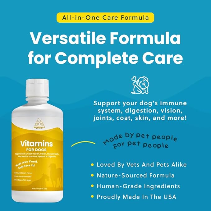 Paramount Pet Health Liquid Multivitamin for Dogs with Probiotics, 8 in 1 Vitamins for Immune Support, Energy & Digestion, High Absorption Liquid Dog Supplement, Made in USA, 32 oz