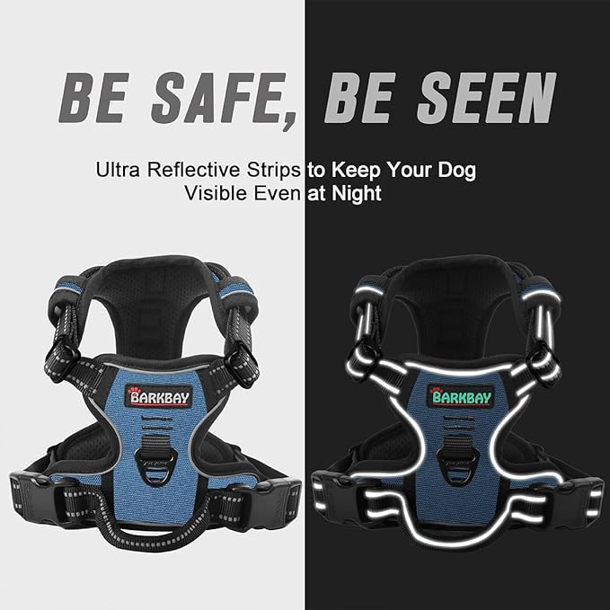 BARKBAY No Pull Dog Harness Front Clip Heavy Duty Reflective Easy Control Handle for Large Dog Walking(Navy,XS)