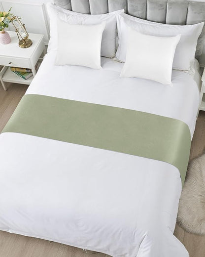 Sage Green Bed Runner for Queen Size Bed, Farmhouse Decorative Bed Scarf Throws for Foot of Bed, Sage Green Color Luxury Bedding Protector Slipcover Bed Runners for Hotel/Home, 83 x 20 Inch