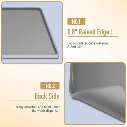 24x16x0.8 Inch Waterproof Water Cooler Mat with Raised Edge - Non-Slip Spill Drip Tray for Cooler Dispensers, Easy to Clean Mat for Floor & Countertop Protection in Kitchen, Office, Bedroom (Grey)