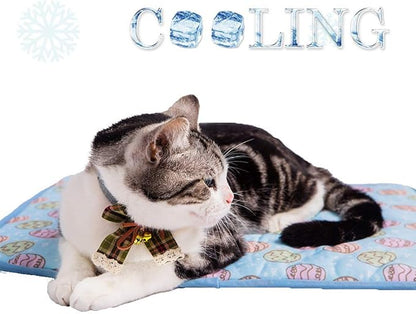 SEIS Dog Ice Pad Ice Silk Cats Kennel Mat Pet Cooling Pad Summer Cool Bamboo Mat Breathable Pad (Blue, S