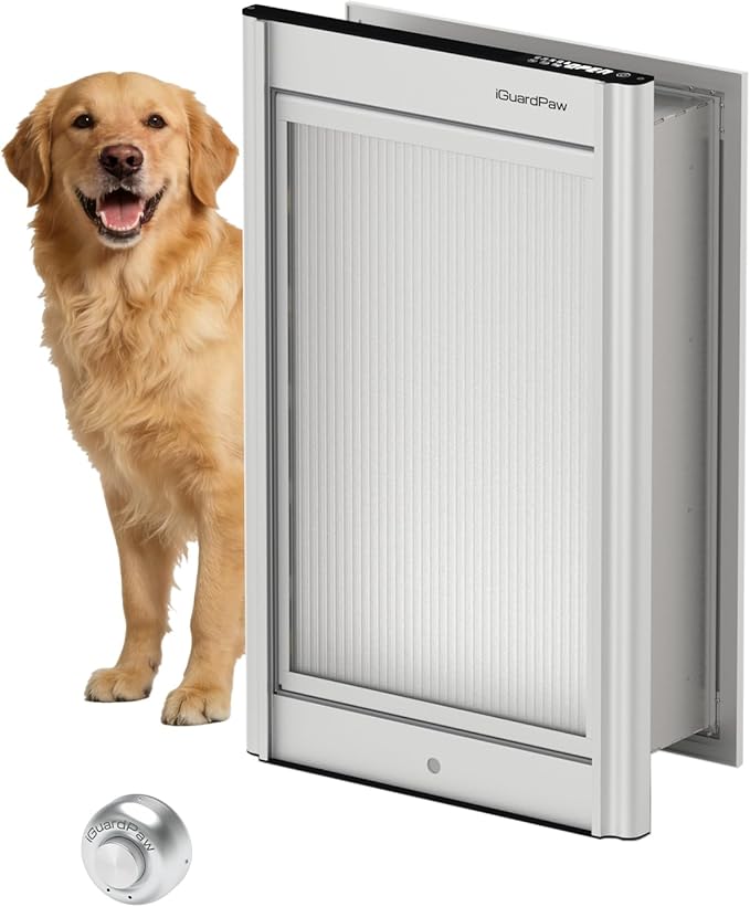 Automatic Dog Door, Heavy-Duty Aluminum Electronic Pet Door with Collar Sensor, Energy-Efficient Insulated for Interior/Exterior Wall, Featuring Secure Lock & Anti-Pinch Design(Silver-Large)