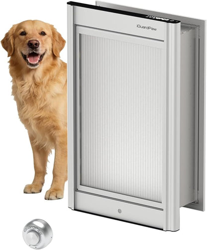 Automatic Dog Door, Heavy-Duty Aluminum Electronic Pet Door with Collar Sensor, Energy-Efficient Insulated for Interior/Exterior Wall, Featuring Secure Lock & Anti-Pinch Design(Silver-Large)