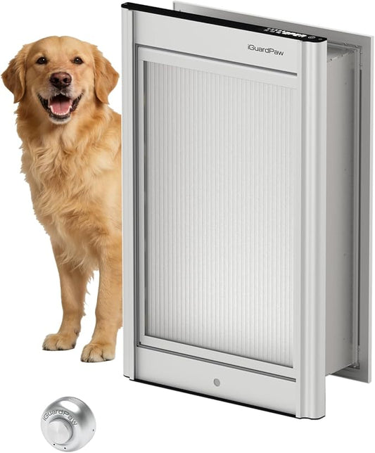Automatic Dog Door, Heavy-Duty Aluminum Electronic Pet Door with Collar Sensor, Energy-Efficient Insulated for Interior/Exterior Wall, Featuring Secure Lock & Anti-Pinch Design(Silver-Large)