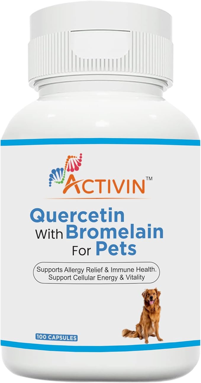 Quercetin with Bromelain Pet Supplement, 100 Capsules, Immune Health Support, Allergy Relief, Itchy Skin Relief for Dogs and Cats