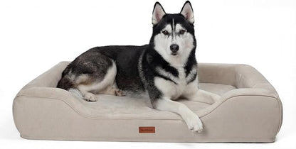 Orthopedic Dog Bed for Extra Large Dogs,Waterproof Cooling Gel Memory Foam XL Pet Sofa Non-Slip Bottom,Egg-Crate Foam Washable Removable Cover 42.0" LX30.0"X9.0"Th Beige