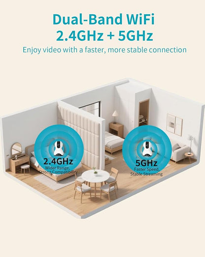 VIMTAG 4MP Pan/Tilt Indoor Camera for Pet/Dog/Cat/Baby/Nanny, Security Camera for Home/Room with Phone App, 5G/2.4G WiFi, Night Vision, 2-Way Audio, Motion Tracking, AI Detection Alarm, Works w/Alexa
