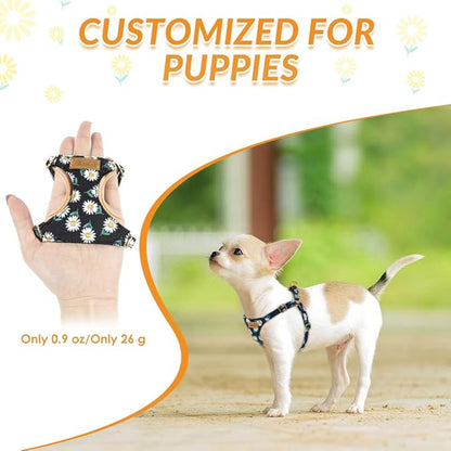 Lukovee Puppy Harness and Leash Set, No Pull Lightweight Soft Suede Adjustable Pet Harness Vest with Snap Buckle for Puppy Small and Medium Size Dog (Black-XS)