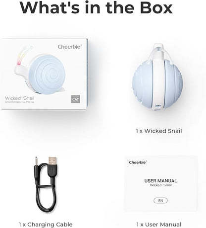 Cheerble Interactive Cat Toy for Indoor Cats, Wicked Snail Kitten Toys, Automatic Cat Toys with LED Lights, Rechargeable Moving Toys for Cats, Smart Stimulating Electric Pet Toy(Blue)