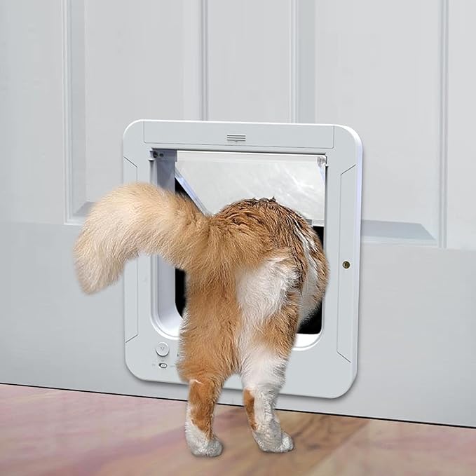 Ymiko Smart Pet Door Electronic Cat Flap Collar Activated 2 Way Entry Microchip Sensing Technology Weatherproof Plastic for Interior Exterior Doors