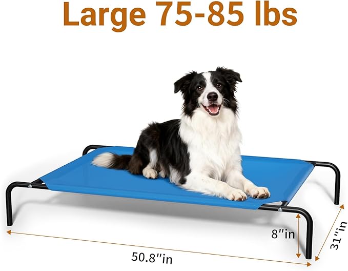 STARLATTA Elevated Cooling Dog Bed for Large Dogs,Waterproof Outdoor Pet Cot with Washable Breathable Mesh,Non-Slip Feet,Comfortable Dry Raised Dog Bed,50.8 x 31 x 8 Inches,Blue