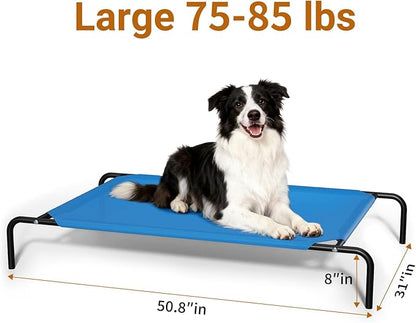 STARLATTA Elevated Cooling Dog Bed for Large Dogs,Waterproof Outdoor Pet Cot with Washable Breathable Mesh,Non-Slip Feet,Comfortable Dry Raised Dog Bed,50.8 x 31 x 8 Inches,Blue