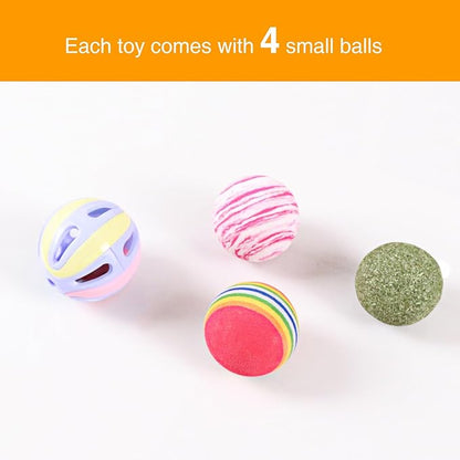 Cat Interactive Box Puzzle Toy with 3 Small Balls and 1 Bell Indoor Hunting Exercise Toy for Kittens Natural Wood Material