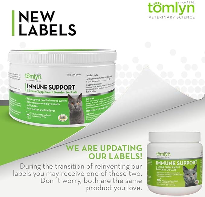 Tomlyn Immune Support Daily L-Lysine Supplement, Fish-Flavored Lysine Powder for Cats and Kittens, 4 Pack