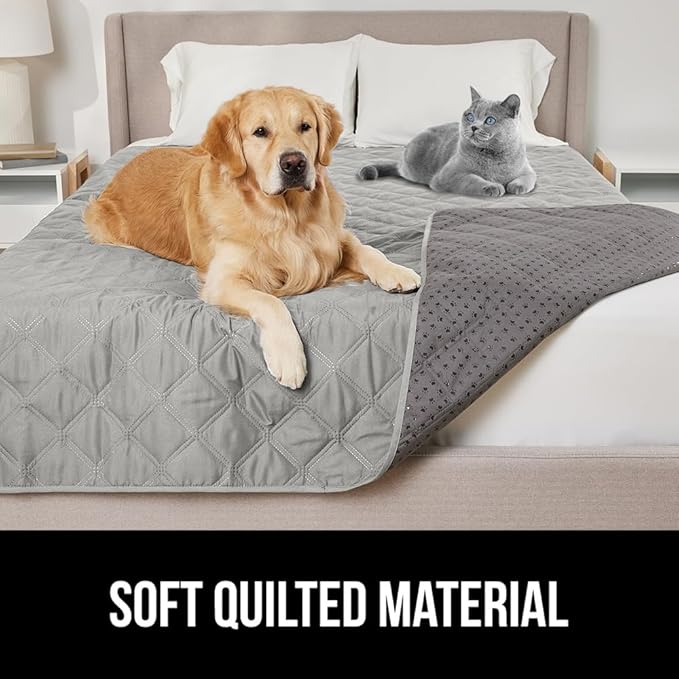 GORILLA GRIP Waterproof Dog Blanket 102x82, Leakproof Couch Cover for Dogs, Silicone Grip Backing, Protects Sofa, Sectional, Bed, Crate, Car & RV, Tear-Resistant Washable Senior Pet Blanket Light Gray