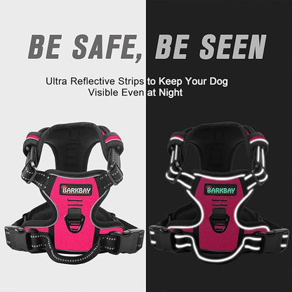 BARKBAY No Pull Dog Harness Front Clip Heavy Duty Reflective Easy Control Handle for Large Dog Walking(Pink,L)