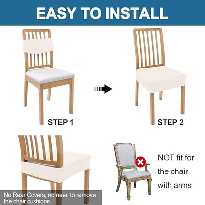 Smiry Waterproof Seat Covers for Dining Room Chairs Set of 8, Stretch Jacquard Removable Washable Chair Seat Slipcovers Protector, No Rear Covers, Ivory