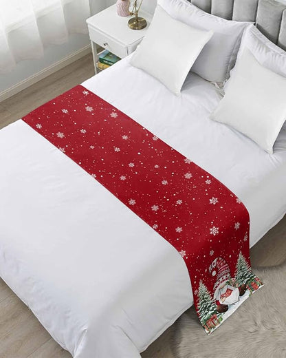 Christmas Gnomes Red Bed Runner for King Size Bed, Xmas Decorative Bed Scarf Throws for Foot of Bed, Rustic Tree Snowflake Luxury Bedding Protector Slipcover Bed Runners for Hotel/Home, 94 x 20 Inch