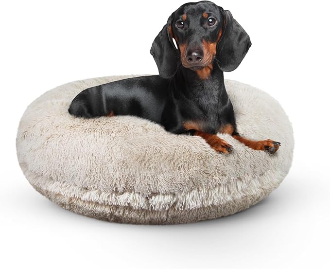 Bessie and Barnie - Luxury Extra Plush Faux Fur Bagel Pet/Dog Bed (Blondie, Me)