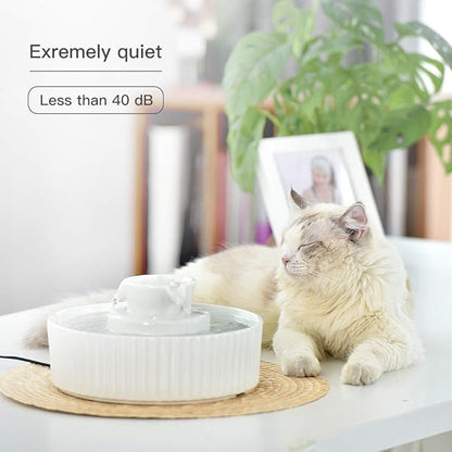Cepheus Pet Drinking Fountain-2.1L/71oz Ceramic Cat Water Fountain-Automatic Ceramic Water Fountain for Cats and Dogs with with Ultra-Quiet Pump(White)