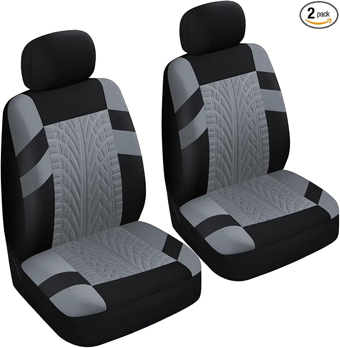 2PCS Car Front Seat Cover with 2 Headrest Covers, Breathable Waterproof Seat Covers for Front Seats, Universal Seats Cover Protector Car Accessories for Most Vehicles (Gray)