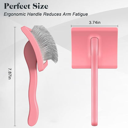 2PCS Slicker Brush for Dogs & Pet Comb,Professional Dog Grooming Brush (Goldendoodles,Poodles,Labradoodles) with Extra Long Pins to Effectively Remove Tangles, Knots and Mats (Light Pink, Large)