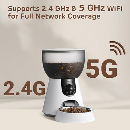 iPettie F4-C Smart Automatic Pet Feeder with 160° Wide-Angle Camera, 5G WiFi Connectivity, 2K HD, Motion & Sound Detection, 2-Way Voice Interaction, Night Vision, Stainless Steel Food Dispenser