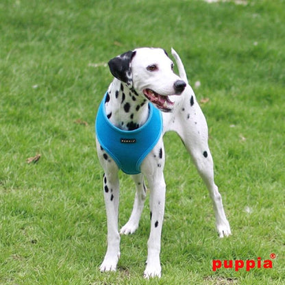 Puppia Soft Dog Harness No Choke Over-The-Head Triple Layered Breathable Mesh Adjustable Chest Belt and Quick-Release Buckle, Sky Blue, Large