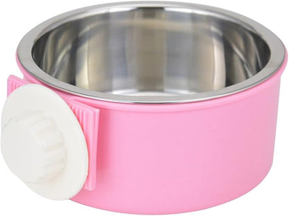 Crate Dog Bowl Removable Stainless Steel Water Food Feeder Bowls Cage Coop Cup for Cat Puppy Bird Pets