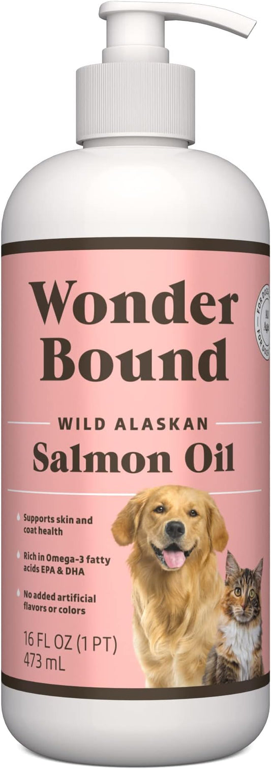Amazon Basics Wild Alaskan Salmon Oil - Skin and Coat Support, Omega 3 Supplement for Dog and Cat, 16 fl oz (Previouly Wonder Bound)