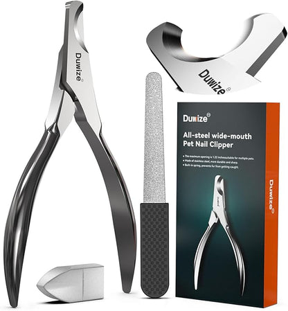 Dog Nail Clippers - All Steel Material, 1.22-Inch Large Opening, Built-in Spring, No Fur Pinch, for Medium to Large Dogs and Cats, Professional Pet Nail Trimmers, With Free Nail File (Polished)