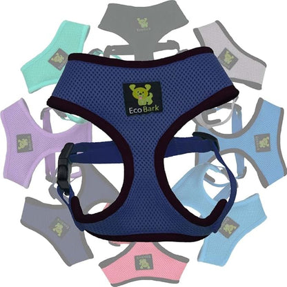EcoBark Dog Harness - Eco-Friendly Max Comfort Harnesses - Luxurious Soft Mesh Halter - Over the Head Harness Vest- No Pull and No Choke for Puppy, Small Breeds & Medium Dogs (Large, Navy)