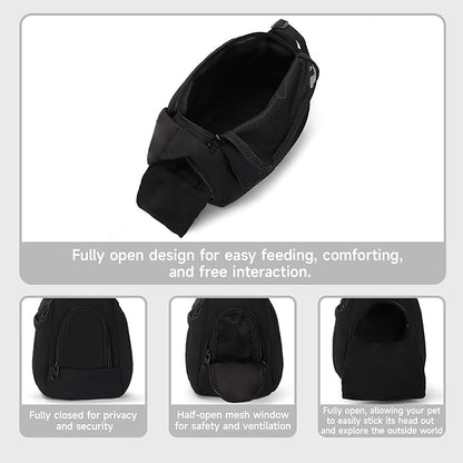 Dog Carrier Sling, Cat Sling Carrier, Adjustable Soft Padded Shoulder Strap with Storage Pocket, Small Dog and Cats Sling Carriers up to 10 lbs, Hands-Free Pet Carrier for Travel Hiking Walking Black