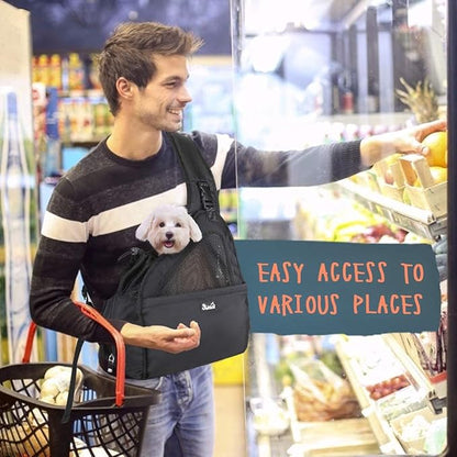 Lukovee Dog Slings for Small Dogs, Hard Bottom Support & Adjustable Soft Padded Shoudler Strap Dog Sling Carrier, Dog Purse with Button Closure & Zipper Pockets (for Pets up to 6 lbs, Black)