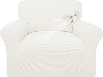 Easy-Going 100% Waterproof Chair Couch Cover, Dual Waterproof Sofa Cover, Stretch Jacquard Sofa Slipcover, Leakproof Furniture Protector for Kids, Pets, Dog and Cat (Chair, Cream)