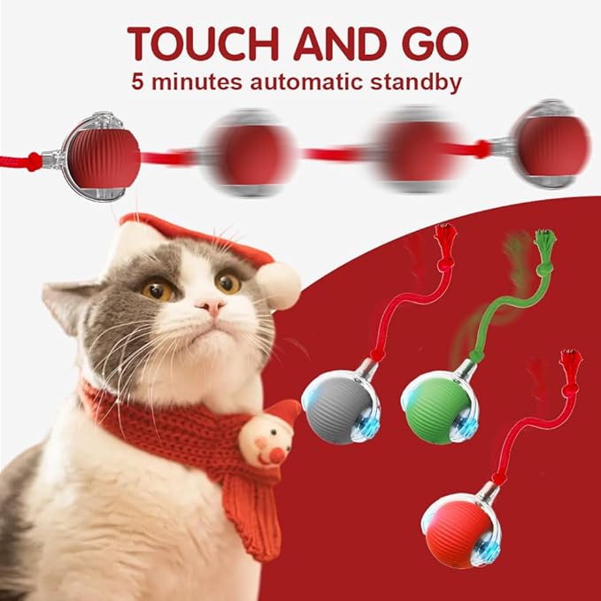 Interactive Cat Toys for Indoor Cats, Interactive Pet Toy Ball, Cat Toy Ball for Bored Indoor Cats, Smart Rolling Ball for Dogs & Cats (Red)