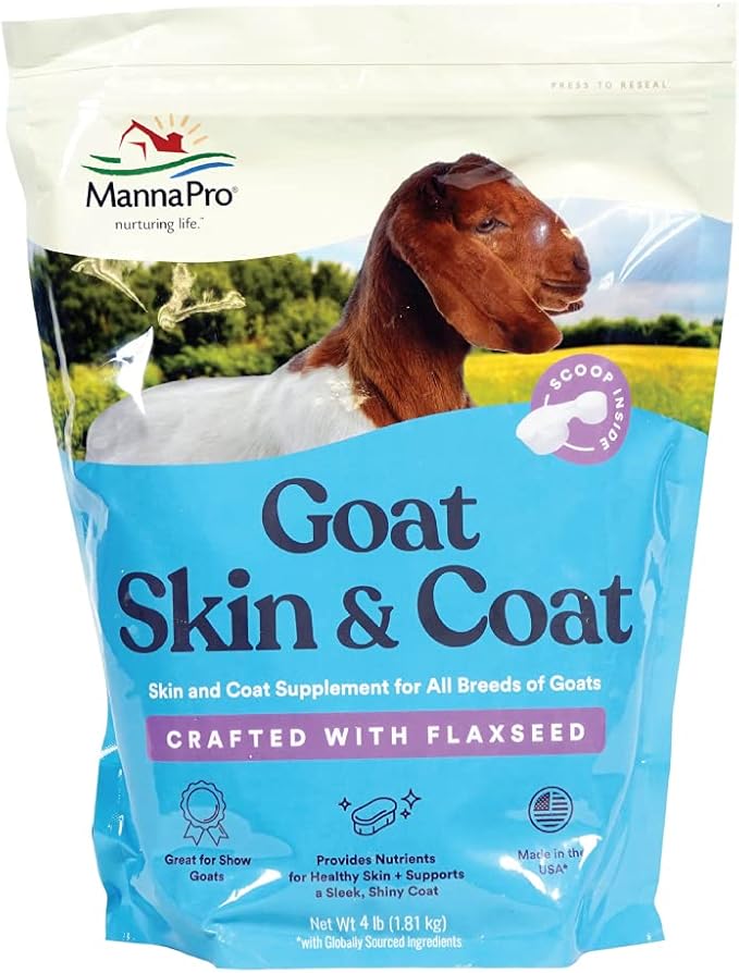 Manna Pro Goat & Skin Supplement, Supports Healthy Skin, Shiny Coat & Overall Wellness, Goat Feed Supplement w/Essential Vitamins & Minerals, for Strong Hooves & Immune Health, 4 lbs