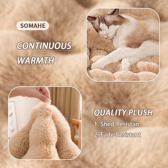 Cat & Dog Bed Mat, Soft Plush Faux Fur Kneading Pet Bed for 2 Cats or Small Dogs, Machine Washable Cat Sleeping Pad, Non-Slip Fluffy Pet Rug for Indoor Cats Kittens & Small Dogs,27x20 In Coffee