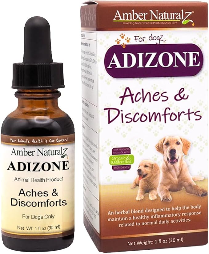 Amber NaturalZ Adizone Herbal Supplement for Dogs | Supports a Healthy Inflammatory Response, Occasional Discomfort, and Joint Function | Natural Aid for Active and Aging Canines 1 Fluid Ounce
