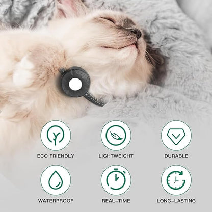Cat Tracker,No Monthly Fee GPS Trackers for Cats Work with Apple Find My App(iOS Only),Real-Time Location Tracking,Cat Tracker GPS Collar with Safety Elastic Buckle-Black