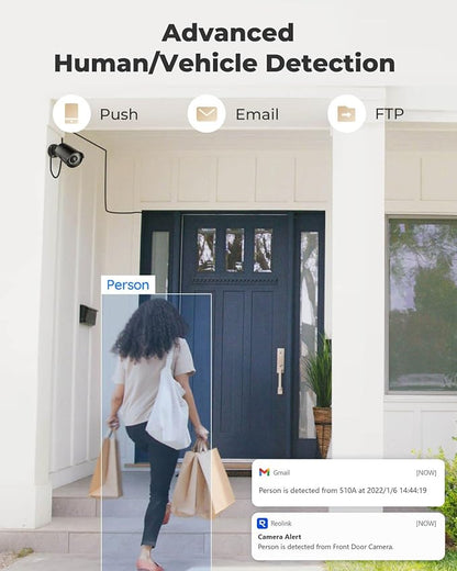 REOLINK 5MP Security PoE Camera, Surveillance Outdoor Indoor, Human/Vehicle/Pet Detection, 100ft IR Night Vision, Work with Smart Home, Support 512GB SD Card, Time-Lapse, RLC-510A(Black)