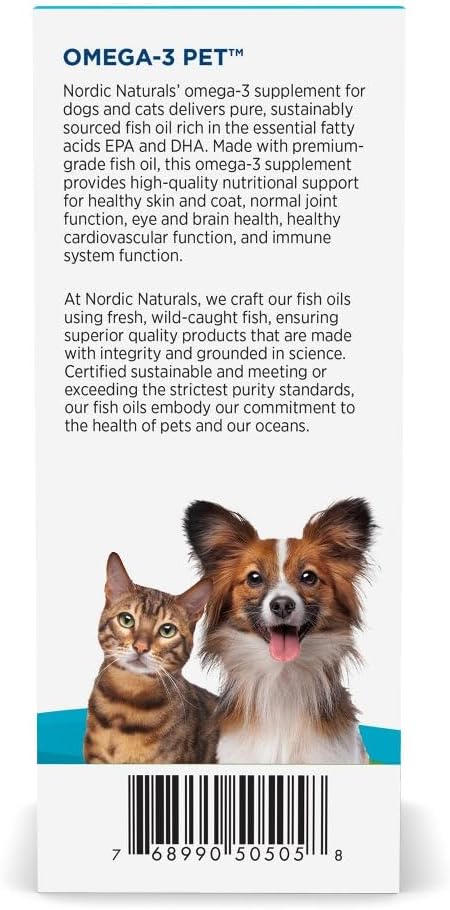 Nordic Naturals Omega-3 Pet, Unflavored - 2 oz - 294 mg Omega-3 Per One mL - Fish Oil for Small Dogs & Cats with EPA & DHA - Promotes Heart, Skin, Coat, & Immune Health