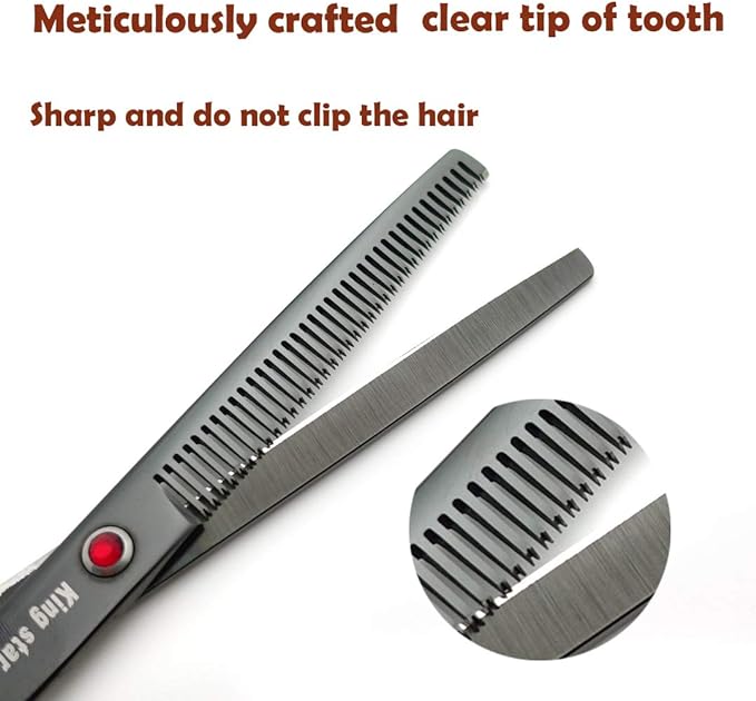 7.0in Titanium Professional dog Grooming Scissors set,Straight & Thinning & Curved scissors 4pcs set for Dog grooming Bright Black With Comb
