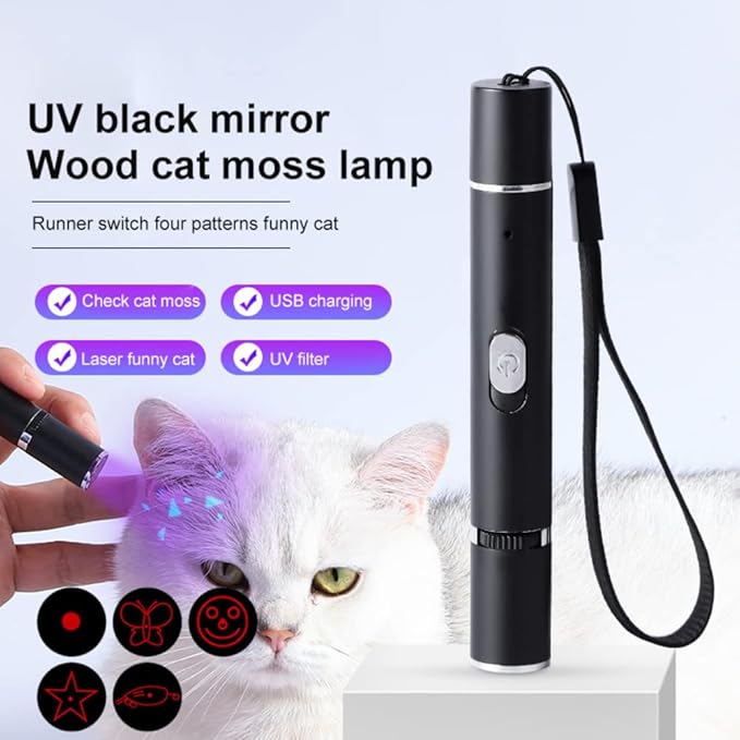 2 Pcs Cat Toys Laser Pointer Purple Light Interactive for Indoor Red Light for Dogs Pet Red Dot Remote Control Teaching USB Rechargeable Flashlight(2 Pcs Pack)