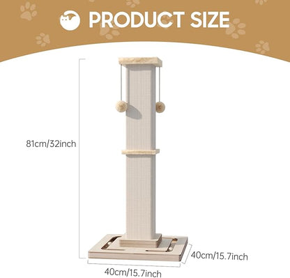 Large Cat Scratching Post, 32 Inch Tall Heavy Duty Scratching Post with Tracking Interactive Toys for Indoor
