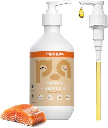 Fish Oil Omega 3 for Dogs - Salmon & Pollock Oil for Dog and Cat - Defense Liquid Supplement for Skin, Coat Brain, Hip, Joint and Heart Health - Omega Oil for Pet(16OZ)