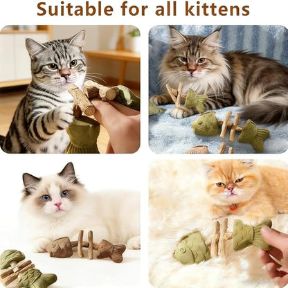 3PCS Cat Dental Toys Health Chew Creative Fishbone Shape Teething with Catnip Fix Your Cat’s Health Natural Wooden Teeth Cleaning Stick Multi Flavor Options Durable Feline Tooth Care Tool
