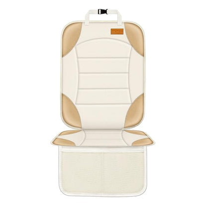 Siivton Car Seat Protector for Child Car Seats, Waterproof 600D Fabric Car Seat Cover, Non-Slip Backing, Thick Padding, Mesh Pockets for Storage, Protects Leather & Fabric Upholstery (Off-White)